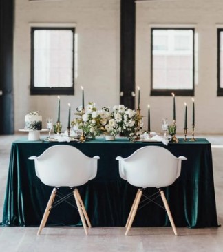 emerald green and white table set up
