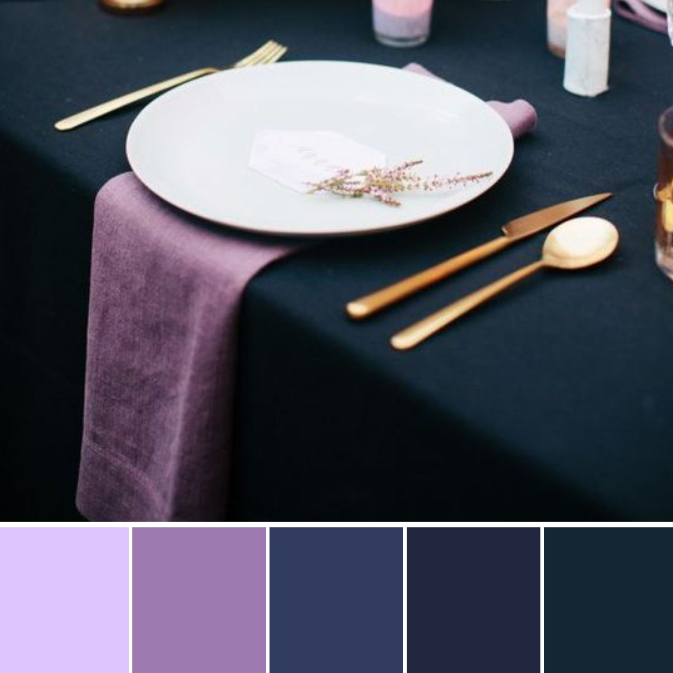 navy and lavender table set up